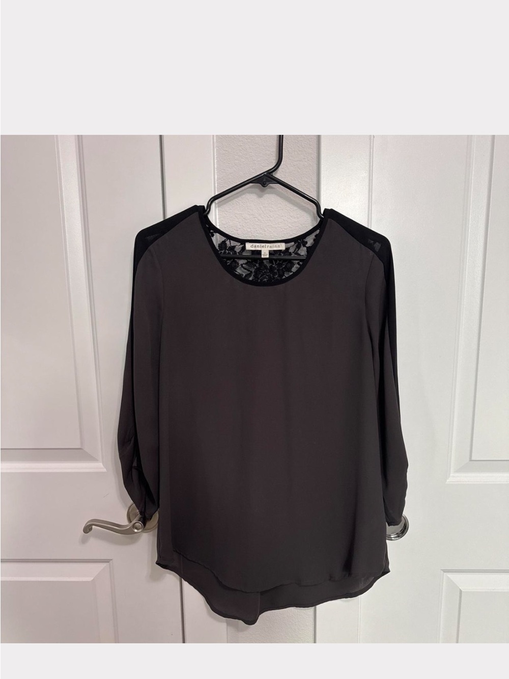 Daniel Rainn Black Lace Yoke Long-Sleeve Blouse